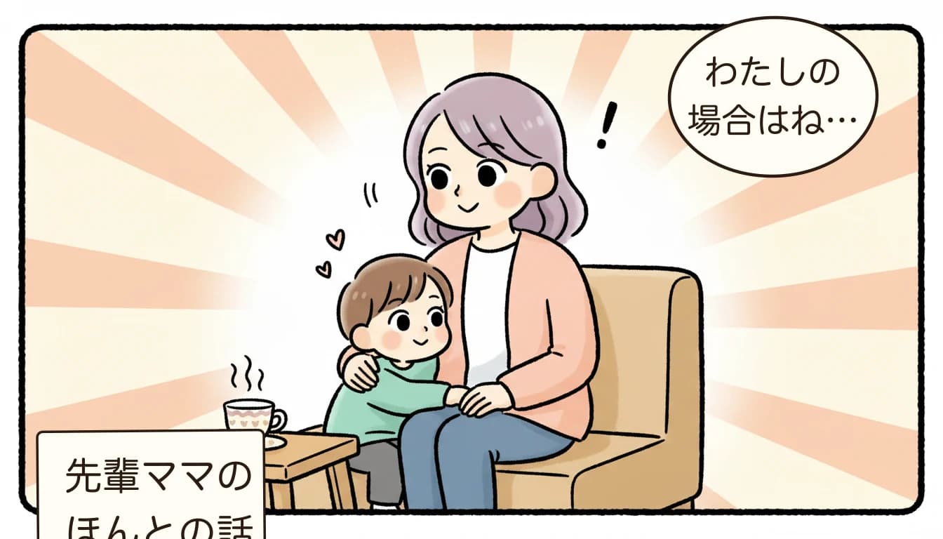 先輩ママが体験談を語るコミックエッセイ風イラスト