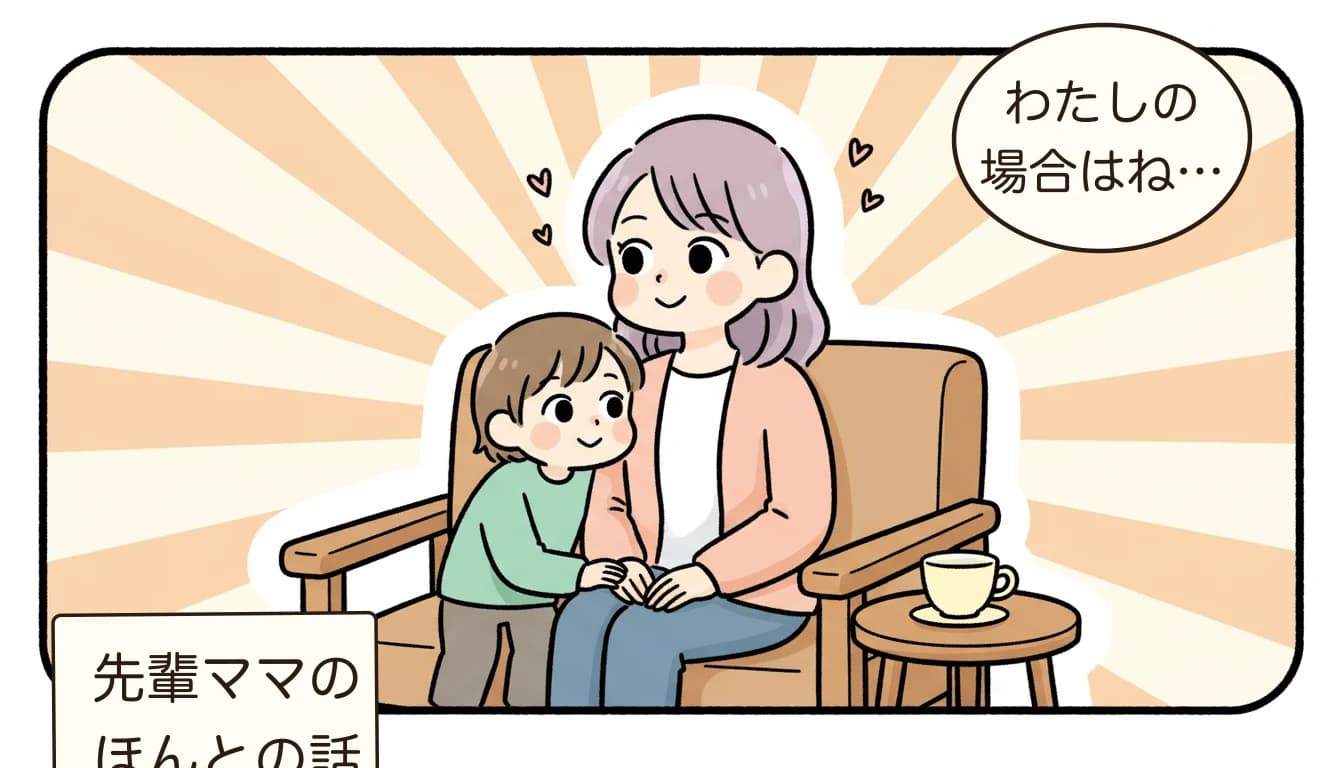 先輩ママが体験談を語るコミックエッセイ風イラスト