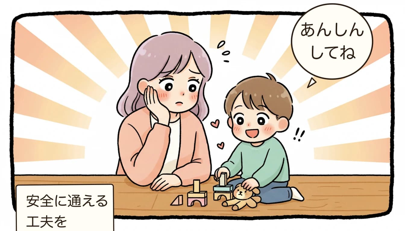 学童の安全対策｜防犯カメラ・入退室管理・災害時の対応【2026年最新】について子どもの安全を見守る母親のコミックエッセイ風イラスト