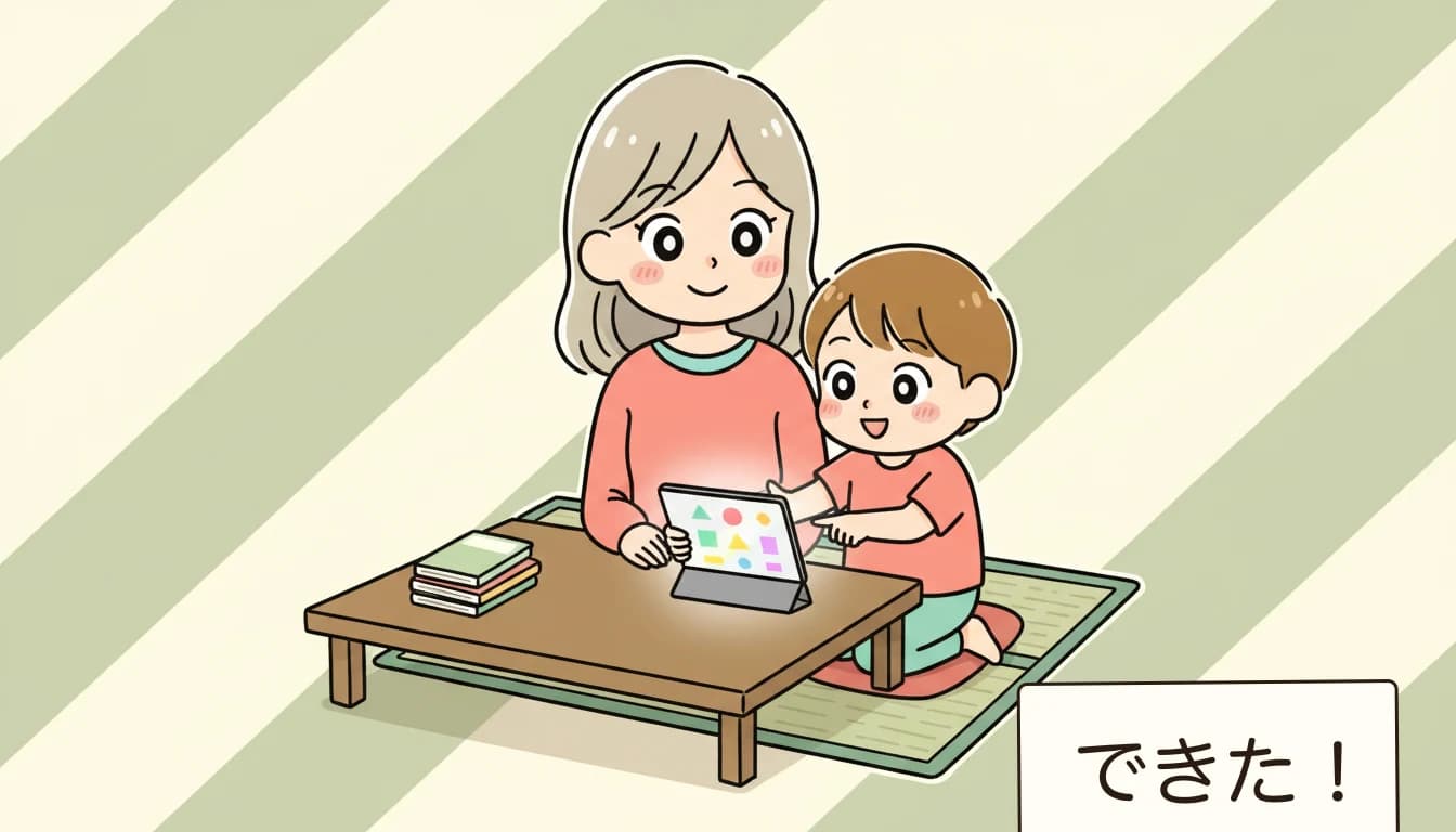 我が家の英語デビュー、お金の話を正直にの内容を表すコミックエッセイ風イラスト