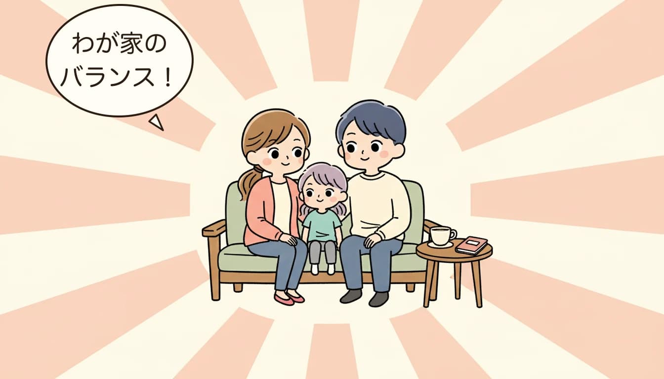 学童費用の最適解を見つけた家族のコミックエッセイ風イラスト