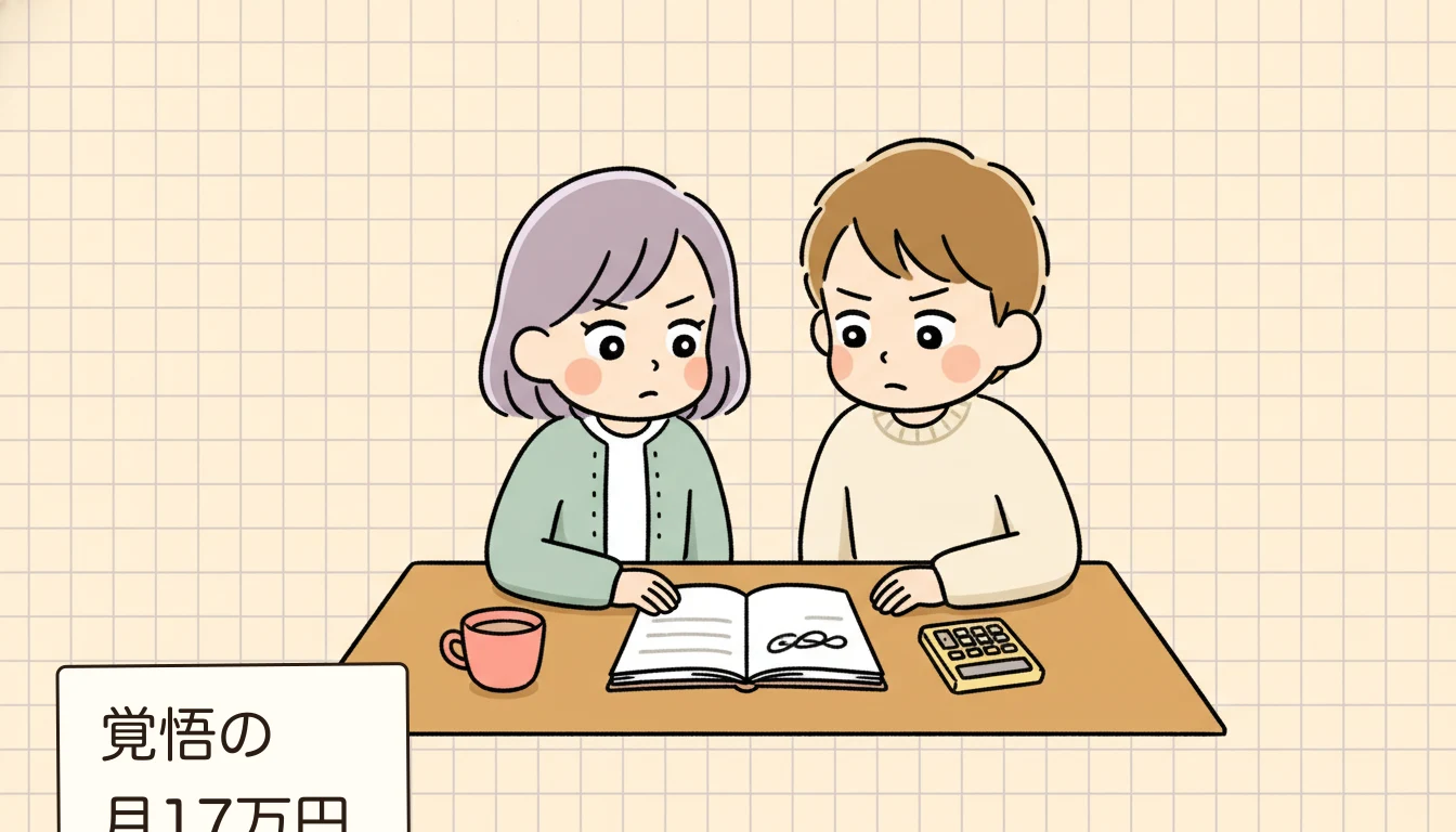 中学受験と学童の両立を決断する夫婦のコミックエッセイ風イラスト