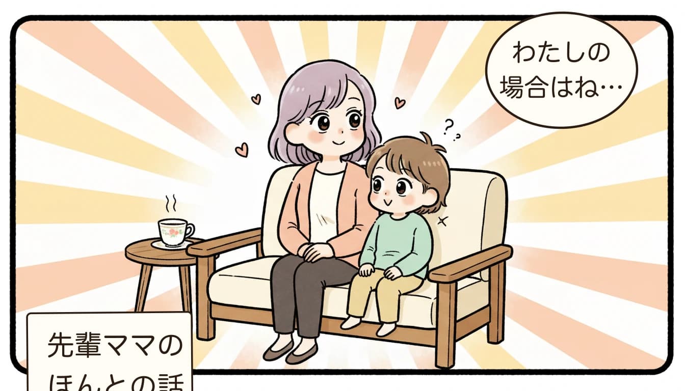 先輩ママが体験談を語るコミックエッセイ風イラスト