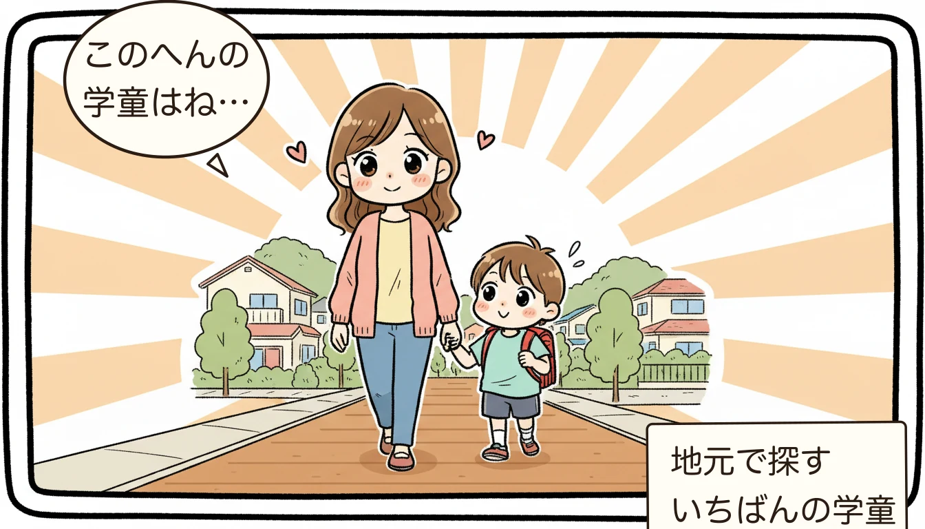 さいたま市の学童保育ガイド|浦和・大宮エリア比較の地域を歩く親子のコミックエッセイ風イラスト