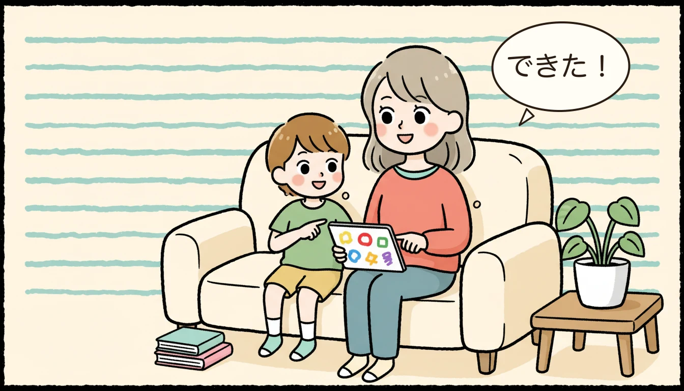 青葉区が「英語学童の激戦区」である理由の内容を表すコミックエッセイ風イラスト