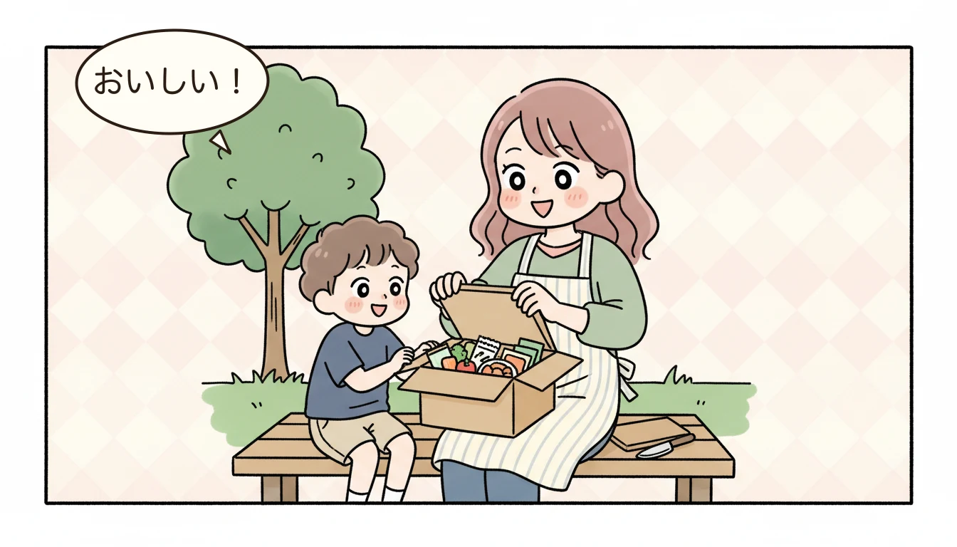 学童保育で食事は提供されるの?の内容を表すコミックエッセイ風イラスト
