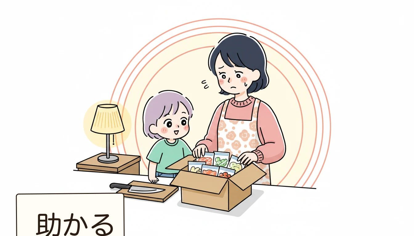 民間学童の給食・食事サービスはどんな内容?の内容を表すコミックエッセイ風イラスト