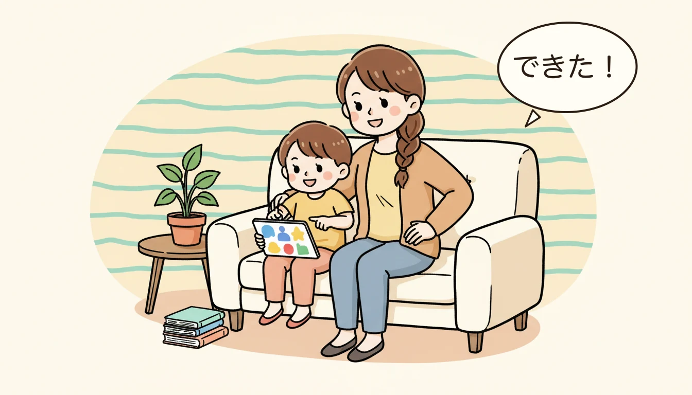 パターン2: 公立学童+習い事4つ(教育重視型)の内容を表すコミックエッセイ風イラスト