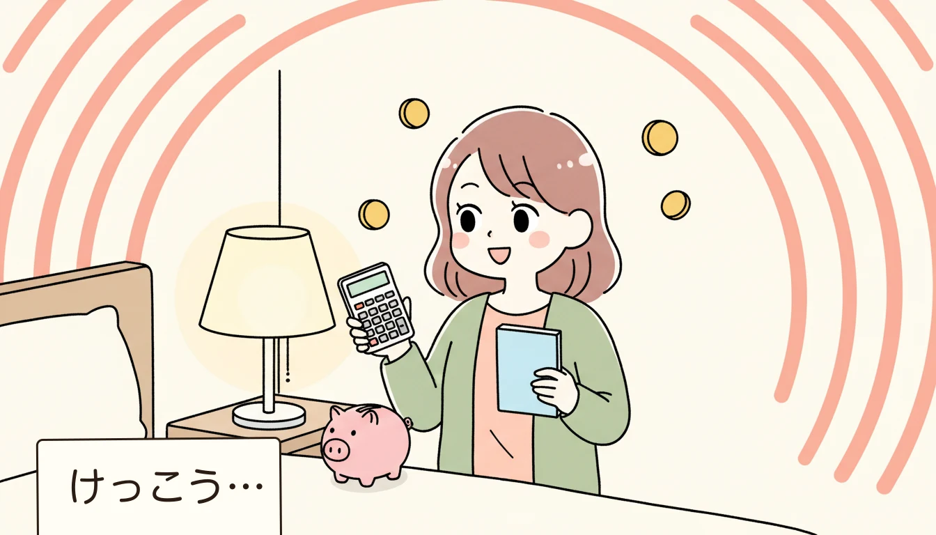 節約テクニックの内容を表すコミックエッセイ風イラスト