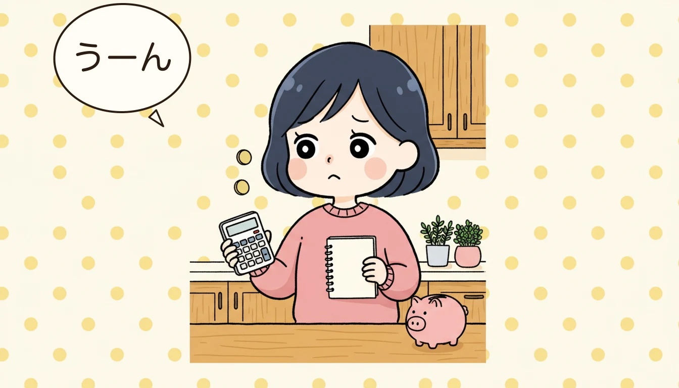 年間節約シミュレーションの内容を表すコミックエッセイ風イラスト