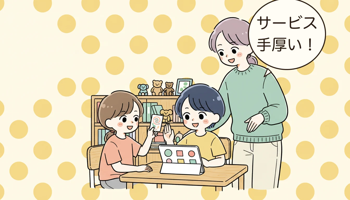 民間学童で英語やプログラミングのレッスンを受ける子どもたちのコミックエッセイ風イラスト