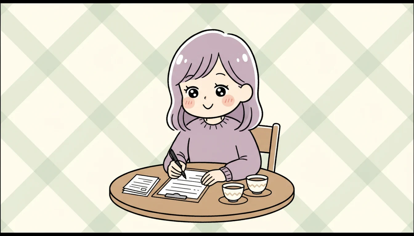 見学で1日の流れを確認する7つのポイントの内容を表すコミックエッセイ風イラスト
