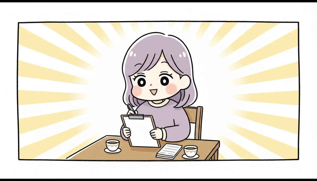 見学時にチェックしたいスケジュール関連のポイントの内容を表すコミックエッセイ風イラスト