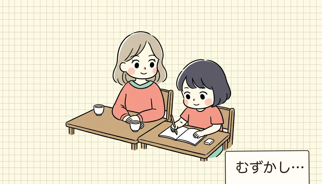 学童で宿題はどこまでやってくれるの?の内容を表すコミックエッセイ風イラスト
