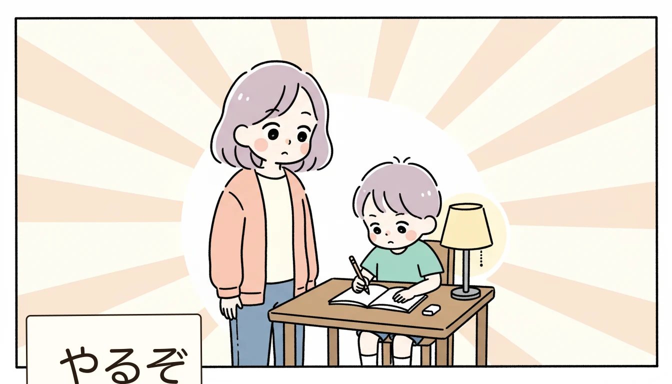 宿題を巡るトラブルを防ぐには?の内容を表すコミックエッセイ風イラスト