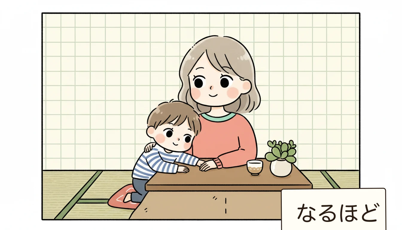 帰宅後の「質の高い30分」の過ごし方の内容を表すコミックエッセイ風イラスト