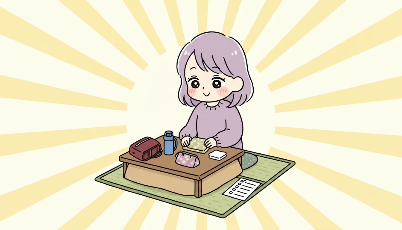 持ち物の収納・管理を楽にする工夫は?の内容を表すコミックエッセイ風イラスト