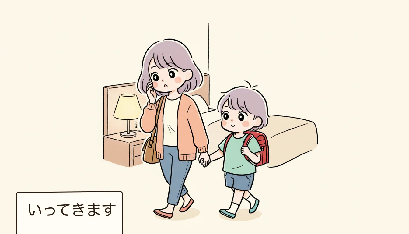 学童の送迎、どうしていますか?の内容を表すコミックエッセイ風イラスト