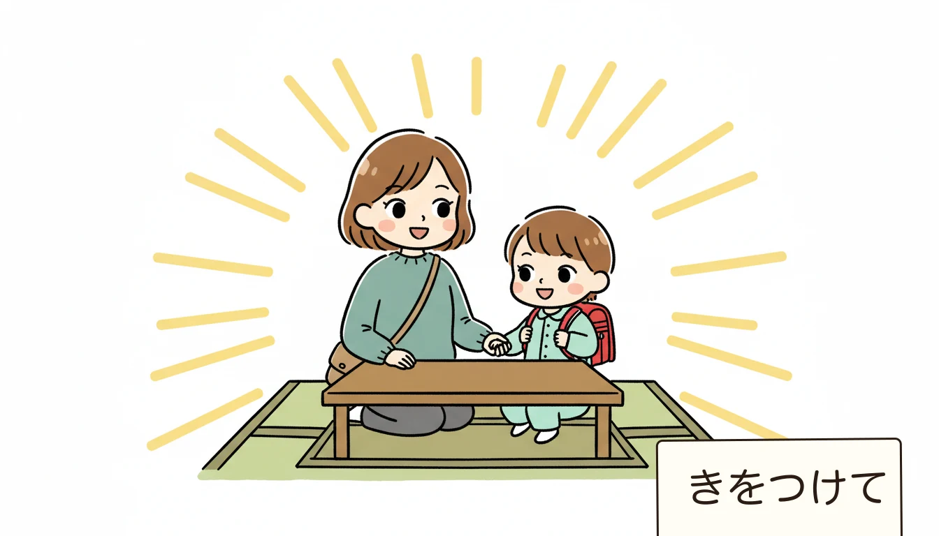 学童の送迎パターンを整理の内容を表すコミックエッセイ風イラスト