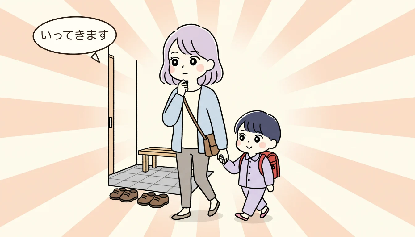 選択肢1:送迎バス付き民間学童の内容を表すコミックエッセイ風イラスト