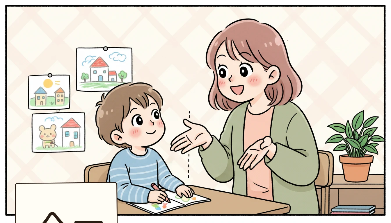 選択肢3:ファミリーサポート(ファミサポ)の内容を表すコミックエッセイ風イラスト