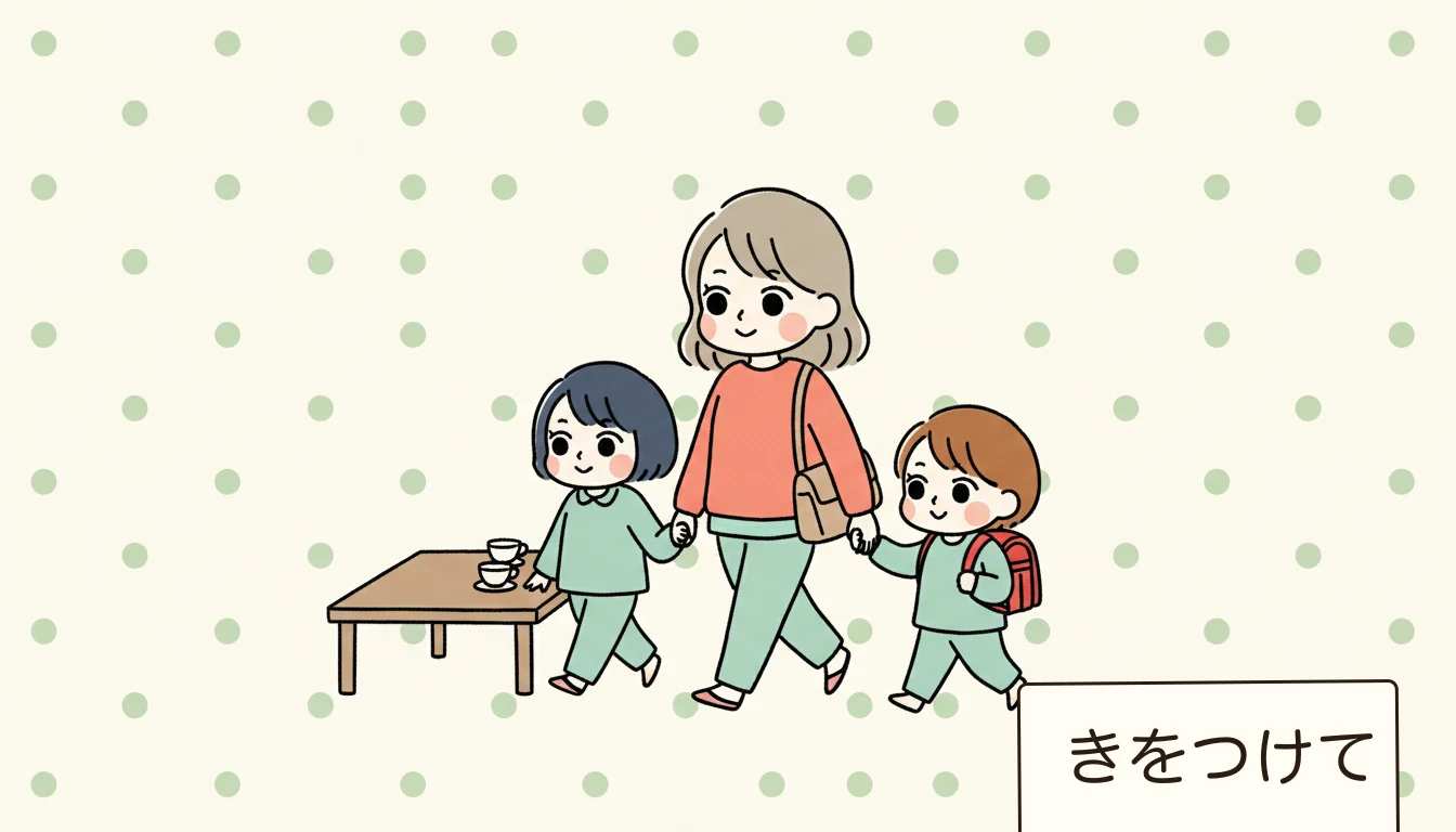 学童のお迎え時間の平均は何時?の内容を表すコミックエッセイ風イラスト