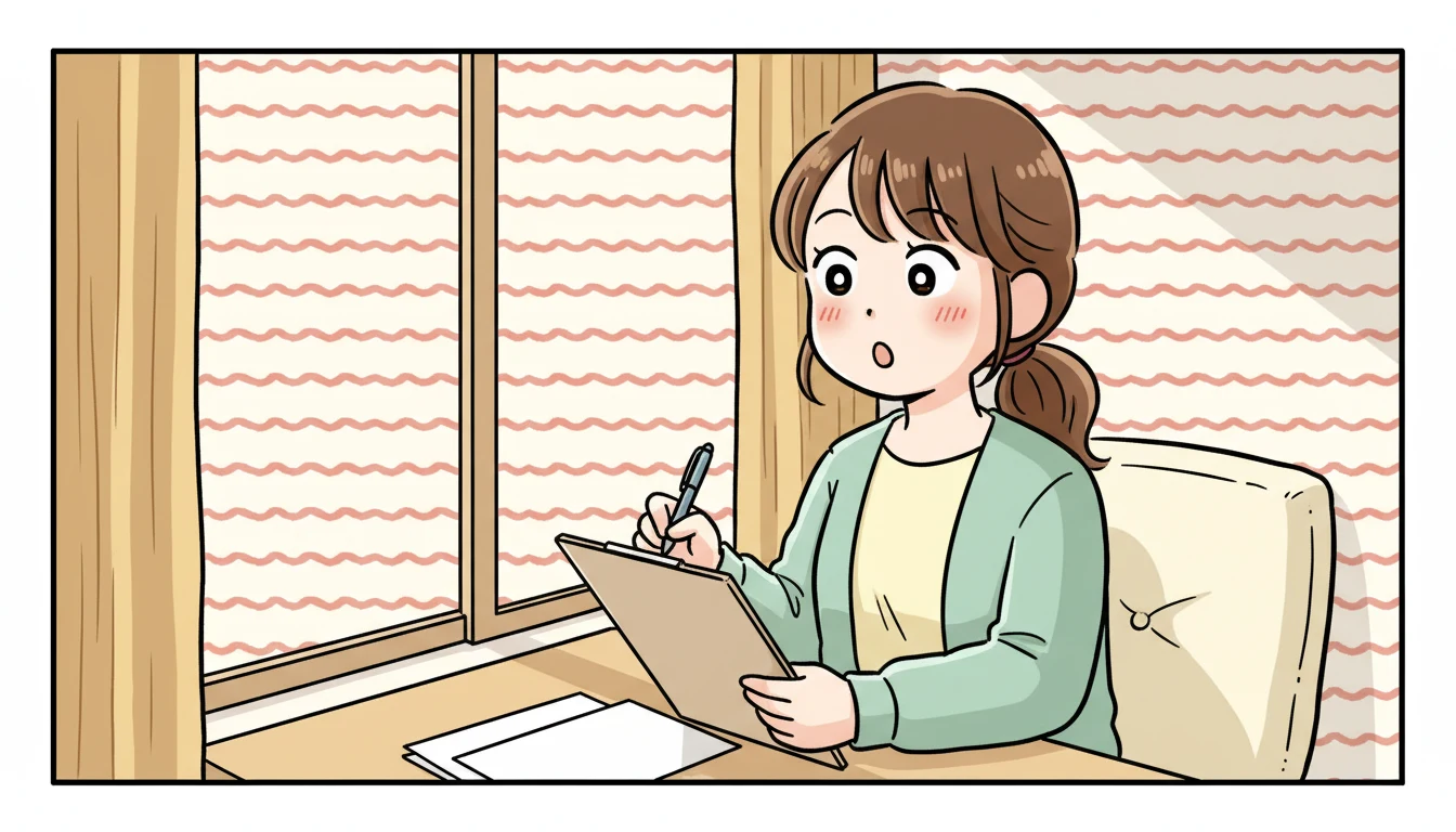 見学で確認すべき5つのポイントの内容を表すコミックエッセイ風イラスト