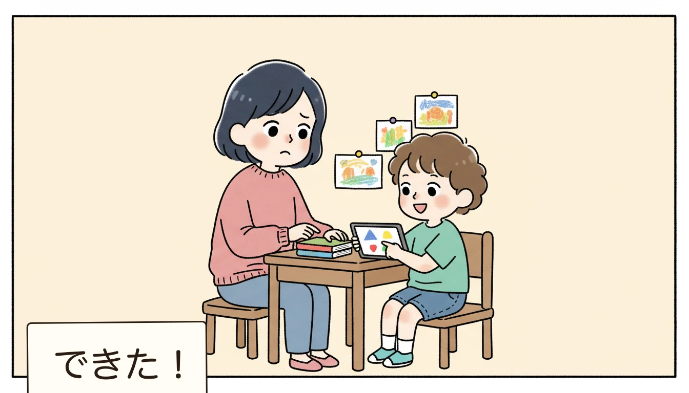 習い事との組み合わせで乗り切るの内容を表すコミックエッセイ風イラスト