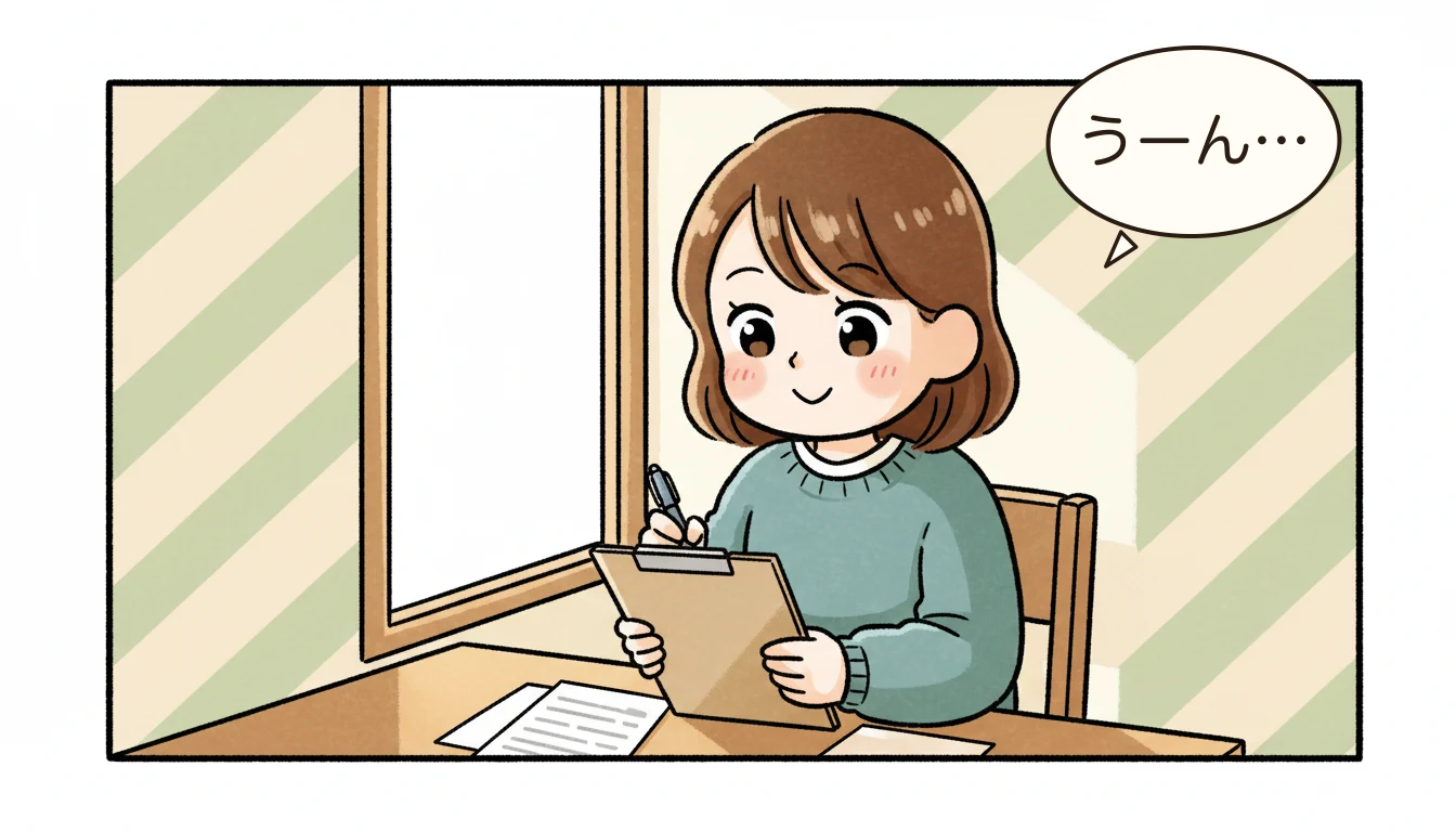 選択肢1：二次選考に再申請の内容を表すコミックエッセイ風イラスト