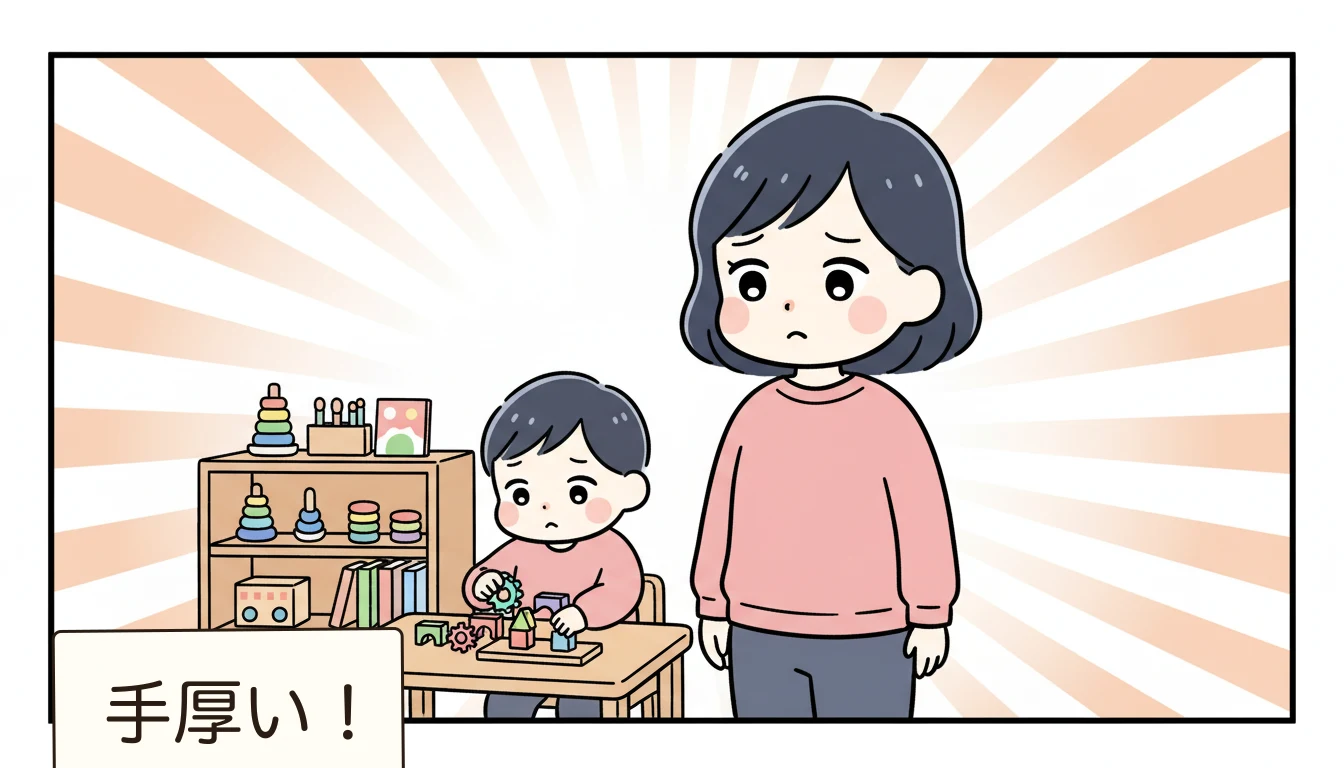 民間学童選びの失敗を避ける3つのポイントの内容を表すコミックエッセイ風イラスト