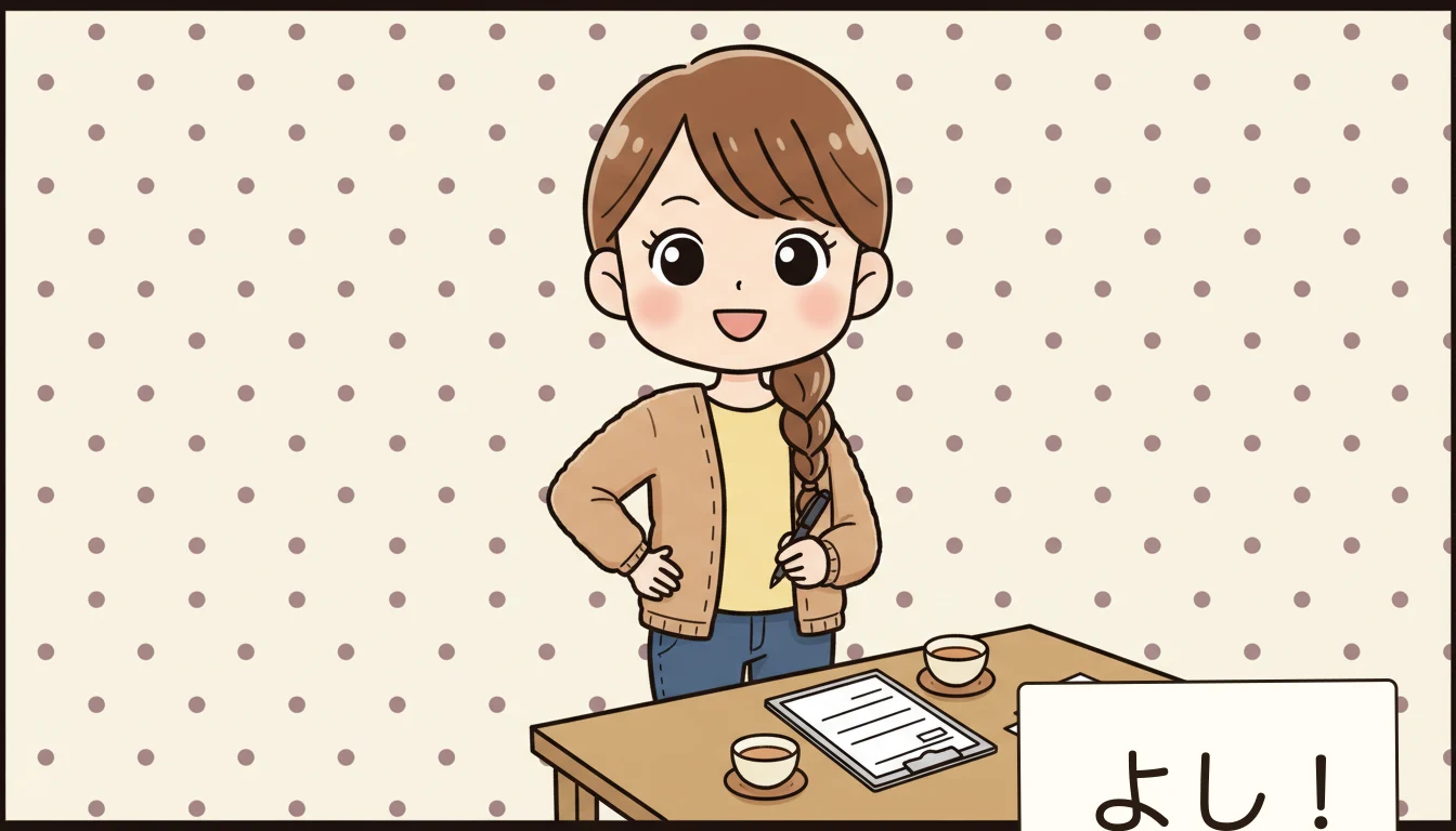 見学時の失敗談と教訓の内容を表すコミックエッセイ風イラスト