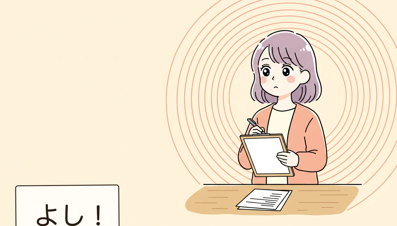 見学時の5つのチェックポイントの内容を表すコミックエッセイ風イラスト