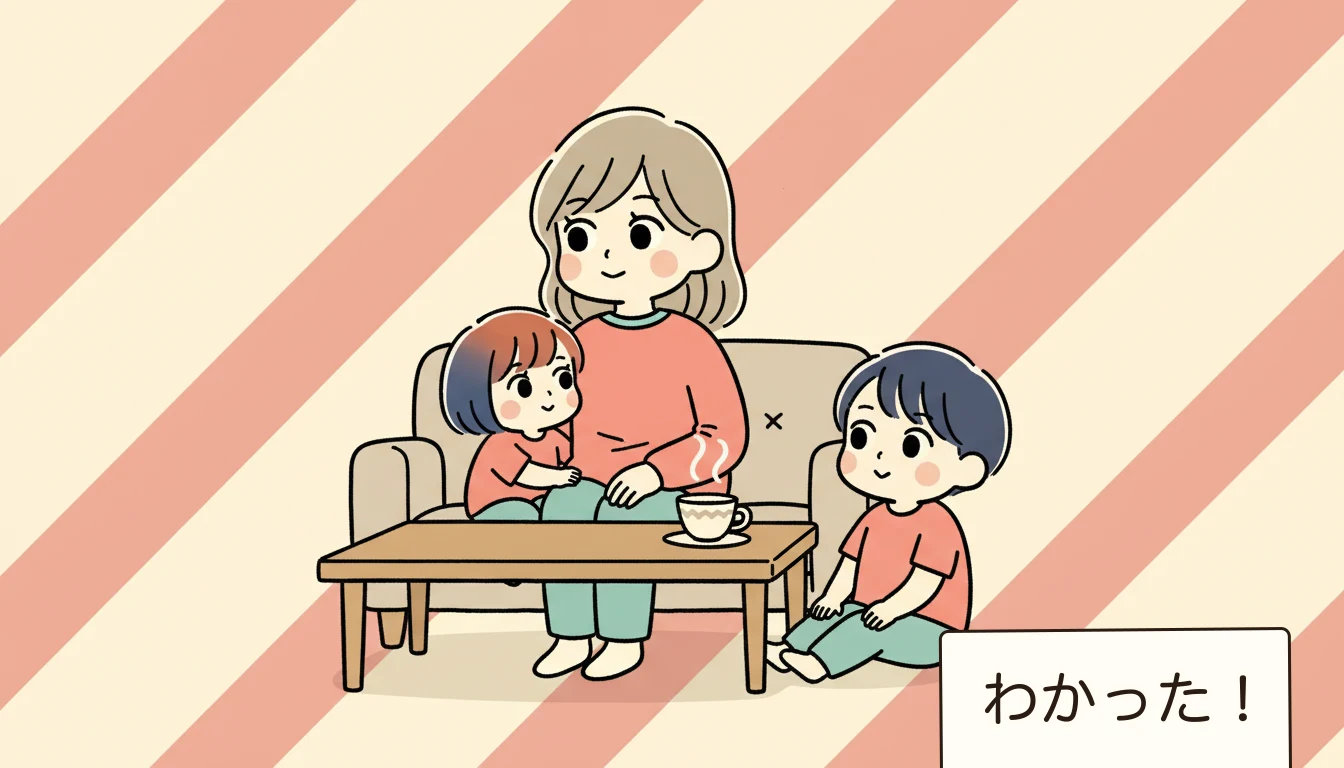 まとめ：場面別の使い分け早見表の内容を表すコミックエッセイ風イラスト