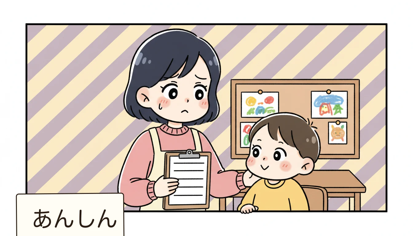 配置基準：2人以上・うち1人は資格者の内容を表すコミックエッセイ風イラスト