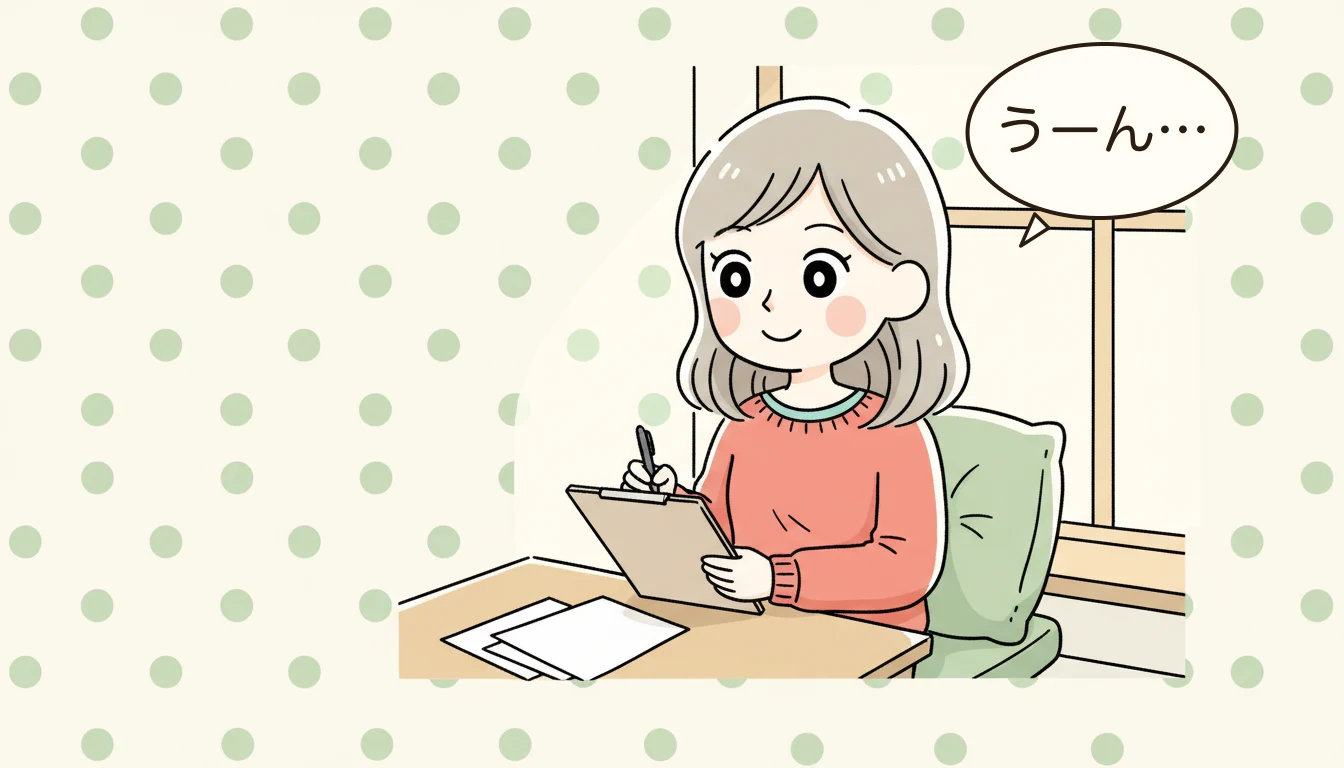 見学時にチェックすべき5つの質問の内容を表すコミックエッセイ風イラスト