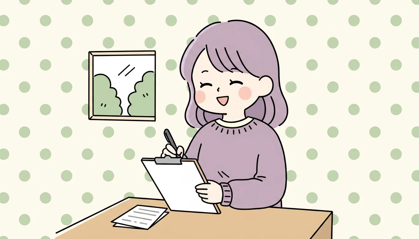 見学で失敗しないための「質問リスト戦略」の内容を表すコミックエッセイ風イラスト