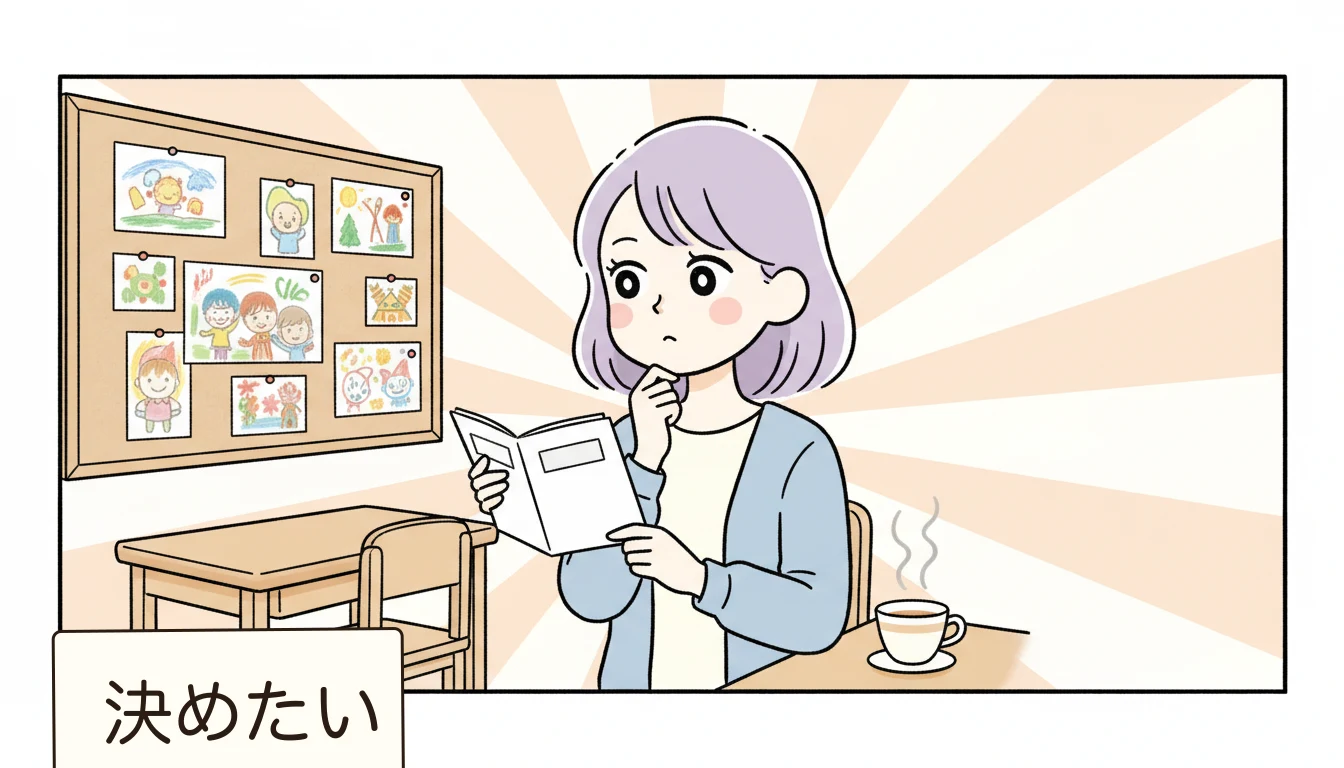 信頼できる民間学童ランキングの見分け方の内容を表すコミックエッセイ風イラスト