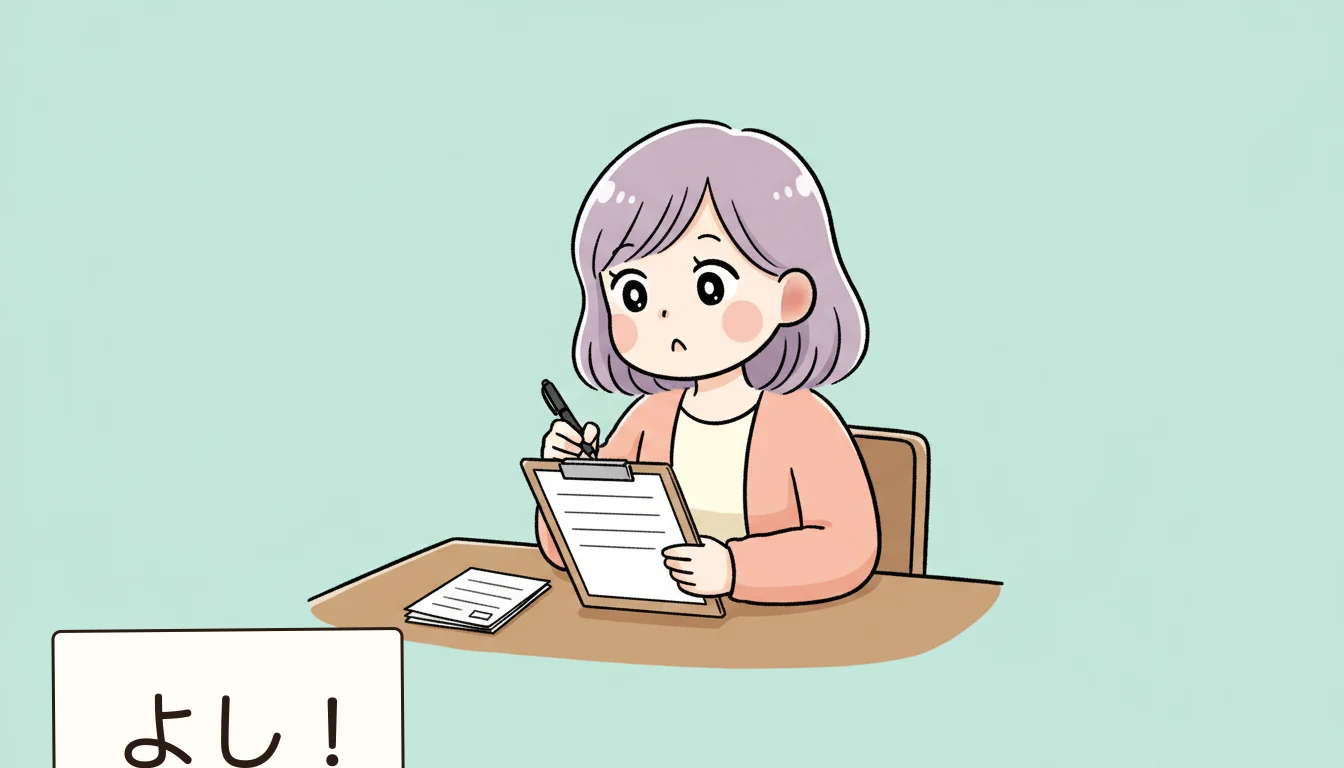 見学でチェックすべき5つのポイントの内容を表すコミックエッセイ風イラスト