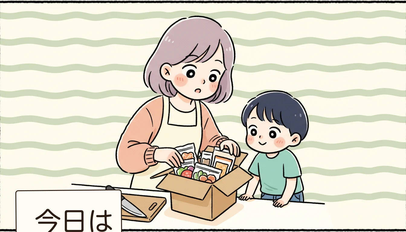 我が家が「ミールキットで解決したかった」課題の内容を表すコミックエッセイ風イラスト