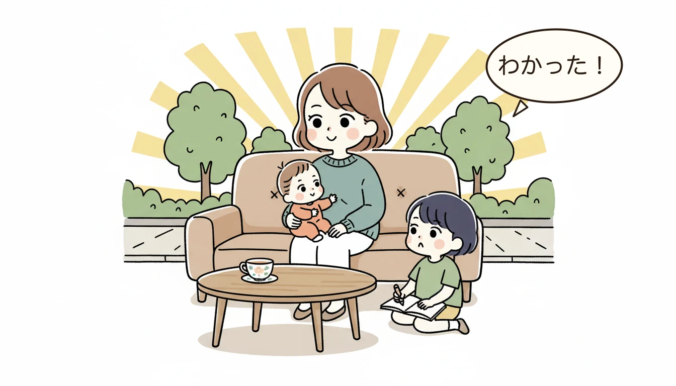 まとめ:完璧を目指さない夏休み弁当の内容を表すコミックエッセイ風イラスト