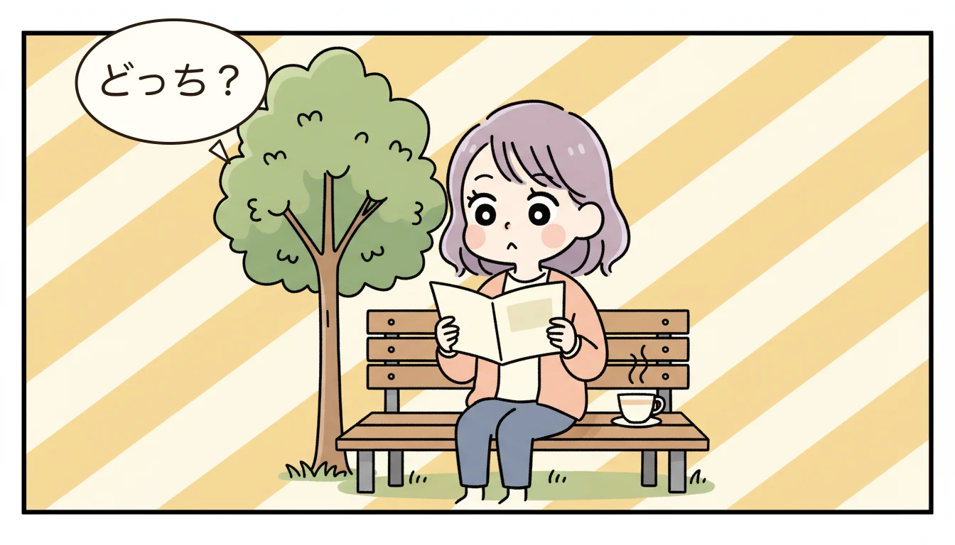 4つの選び方の軸の内容を表すコミックエッセイ風イラスト