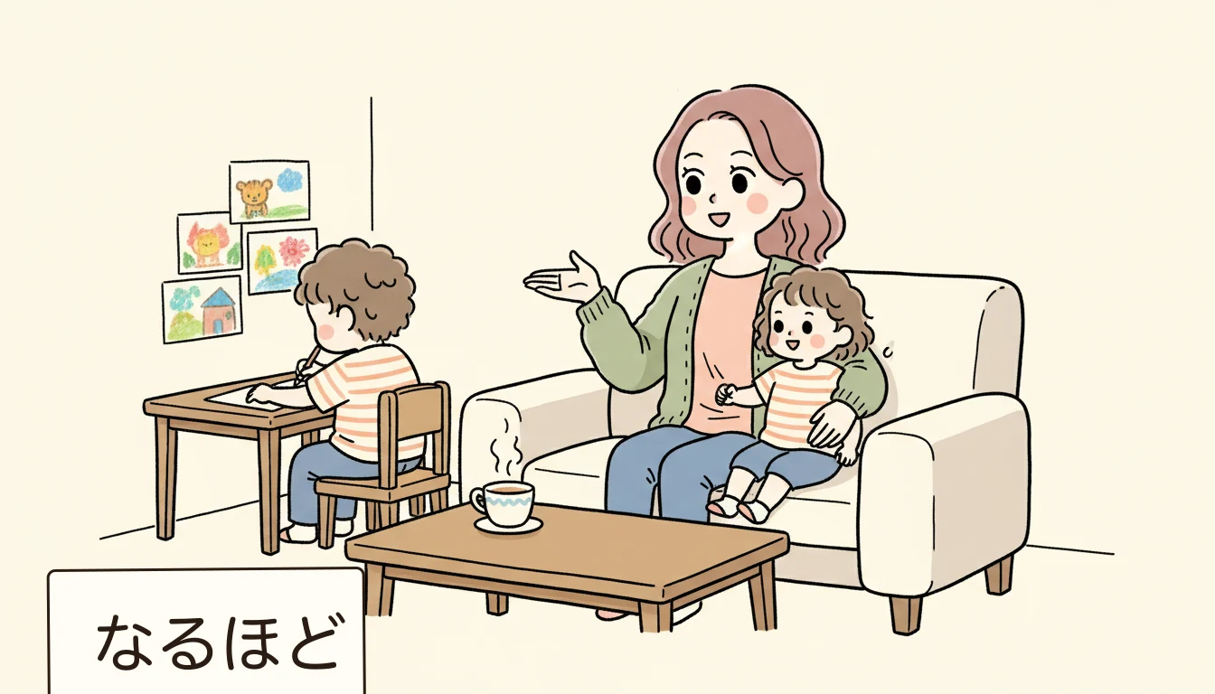 まとめ：焦らず計画的に、学童から塾へのバトンタッチをの内容を表すコミックエッセイ風イラスト