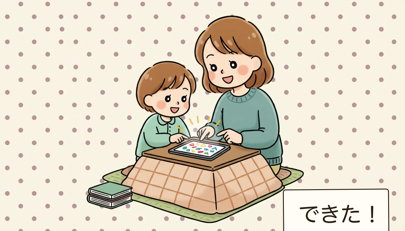 学童の学習サポートを最大限に活かすコツの内容を表すコミックエッセイ風イラスト