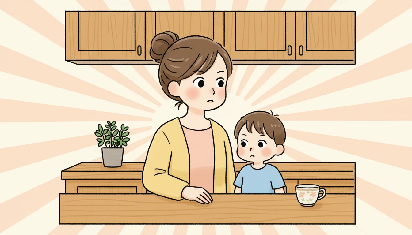 2位:Kimini英会話 — コスパの最適解、ただし親の伴走が要るの内容を表すコミックエッセイ風イラスト