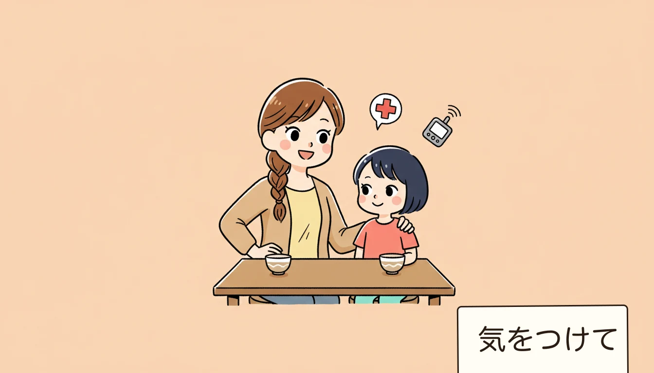 事故が起きたときの対応手順の内容を表すコミックエッセイ風イラスト