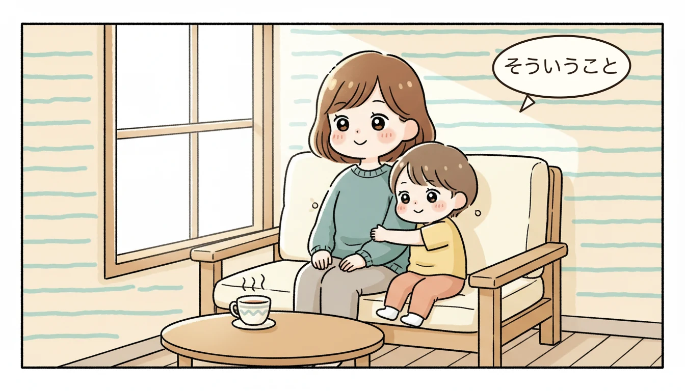 まとめ|「広さ」は子どもの居心地を左右するの内容を表すコミックエッセイ風イラスト