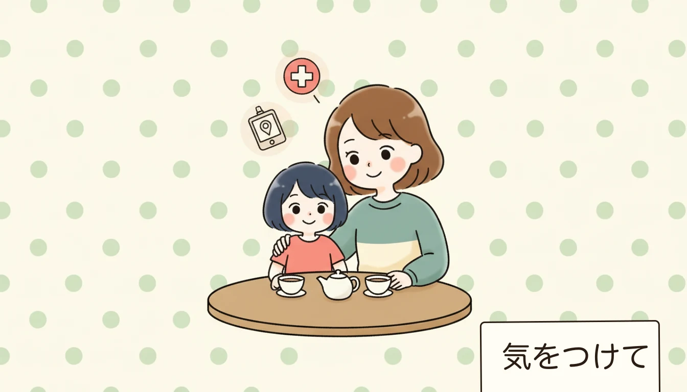 学童保育の安全対策、どこまで確認していますか?の内容を表すコミックエッセイ風イラスト