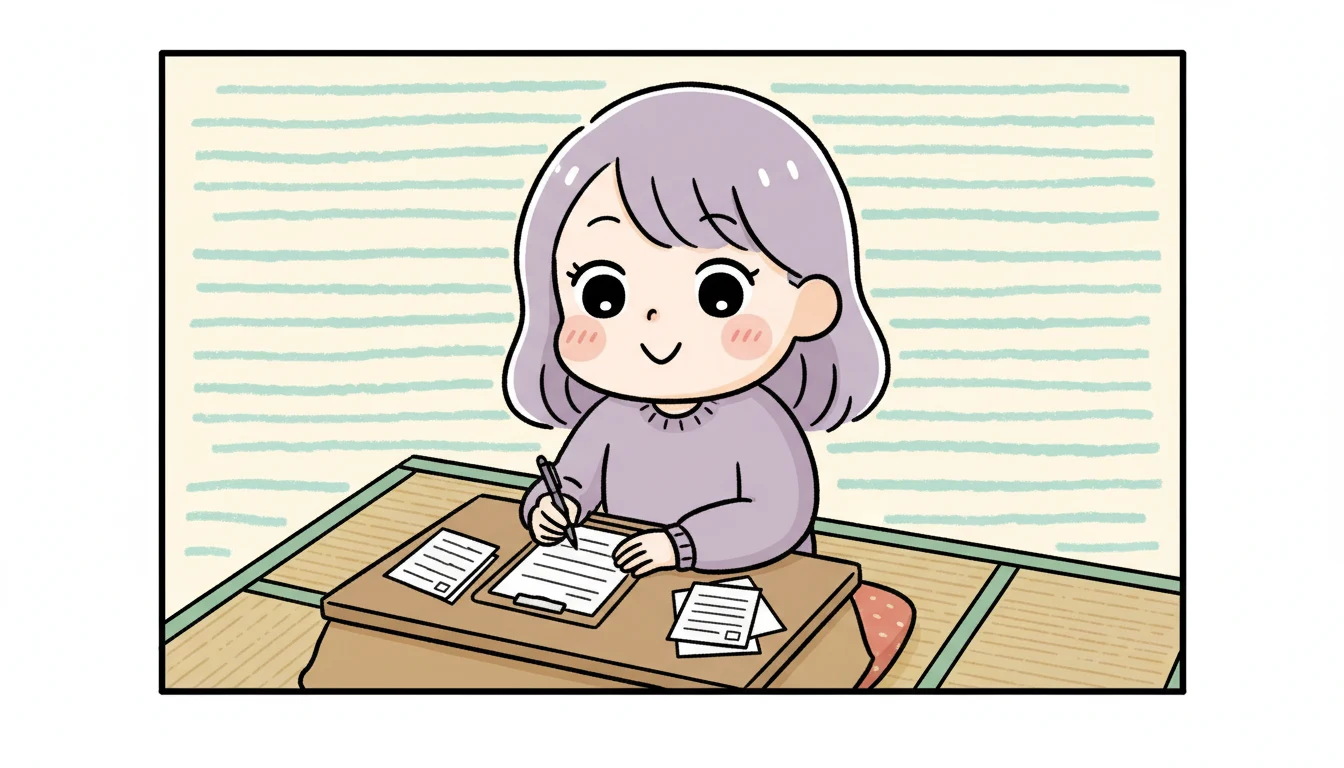 見学時の安全チェックリストの内容を表すコミックエッセイ風イラスト
