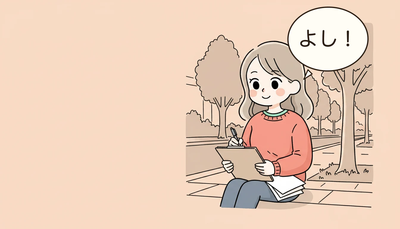 【11月】やること3:見学の予約を入れるの内容を表すコミックエッセイ風イラスト