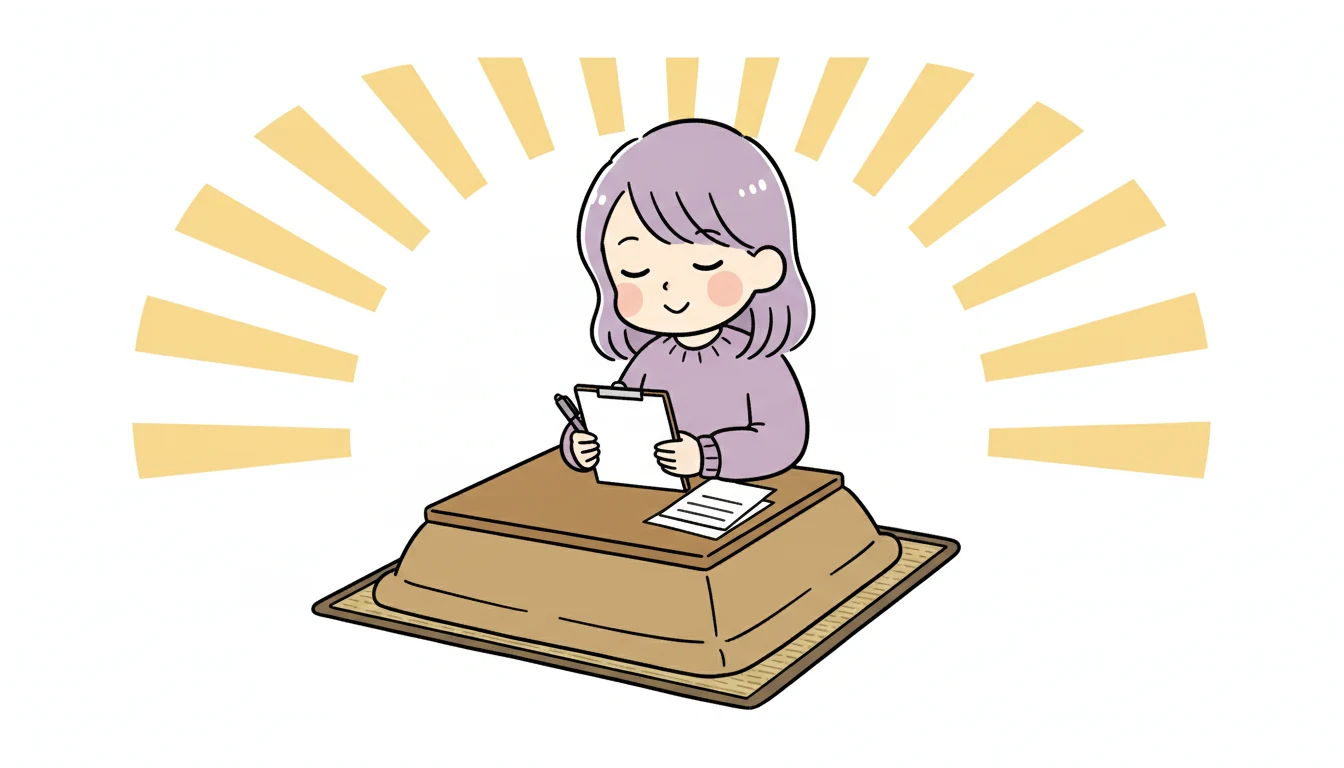 【12月】やること5:申込み先を決定するの内容を表すコミックエッセイ風イラスト